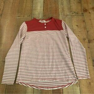 Hawiton Red Striped long sleeve women’s size small top with button detail